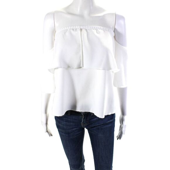 Ellelauri Women's Off The Shoulder Short Sleeves Ruffle Blouse White Size L - Picture 1 of 5